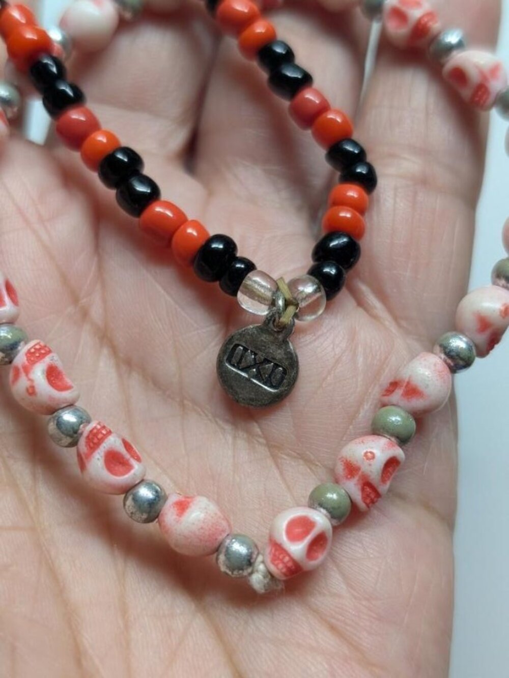 2 Pair of Vintage Halloween Stretch Pink Skull & Red & Black Beaded Bracelets